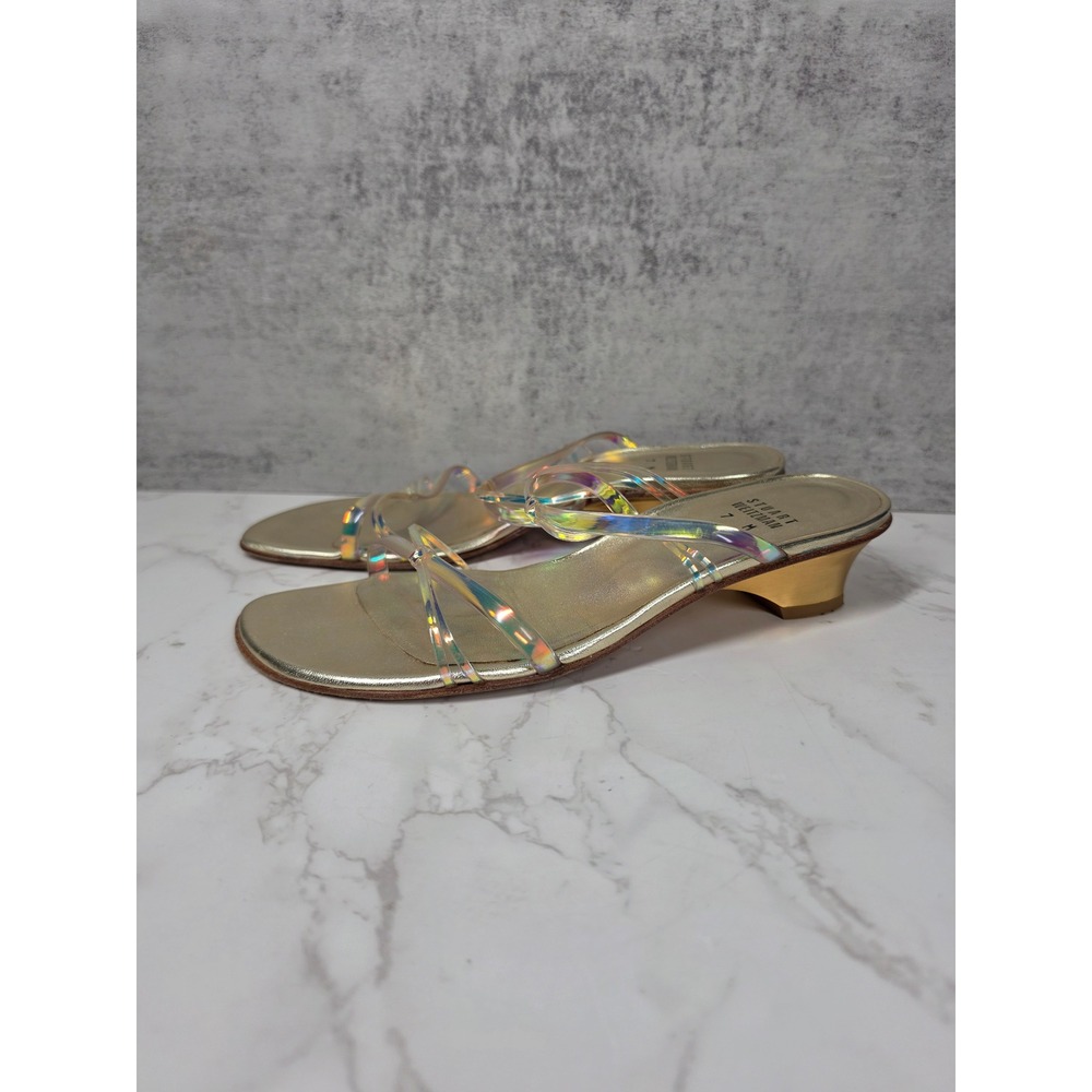 Stuart Weitzman Focus Gold Iridescent Holographic Kitten Heel Sandals 7M Y2K - Picture 5 of 12